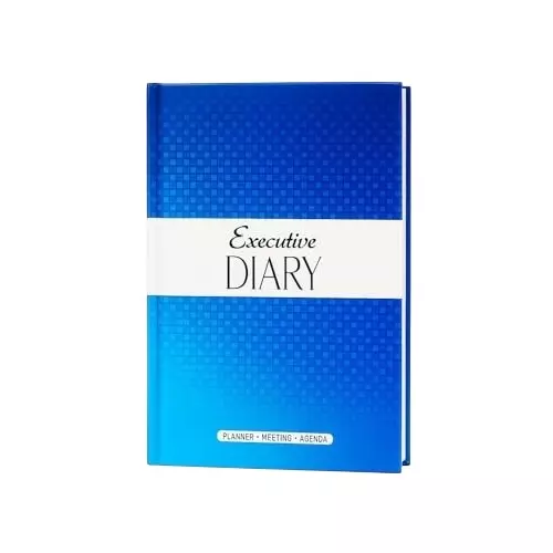 PAPERLLA Executive Diary A4 Bleed-Resistant Paper 240 Pages 70 GSM Faux Leather Cover Blue, C02604
