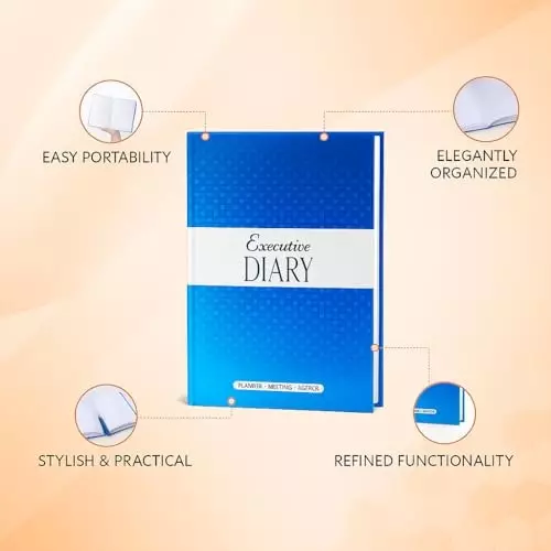 PAPERLLA Executive Diary A4 Bleed-Resistant Paper 240 Pages 70 GSM Faux Leather Cover Blue, C02604
