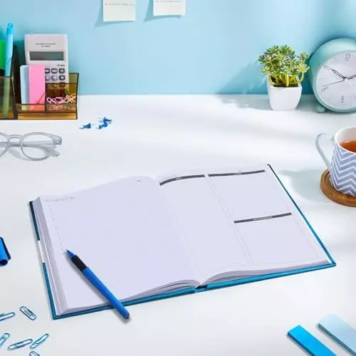 PAPERLLA Executive Diary A4 Bleed-Resistant Paper 240 Pages 70 GSM Faux Leather Cover Blue, C02604