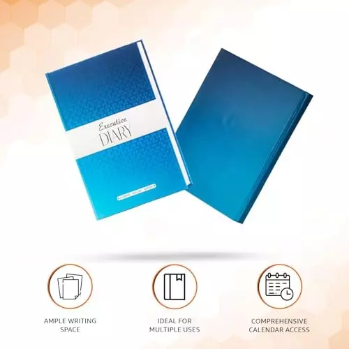 PAPERLLA Executive Diary A4 Bleed-Resistant Paper 240 Pages 70 GSM Faux Leather Cover Blue, C02604