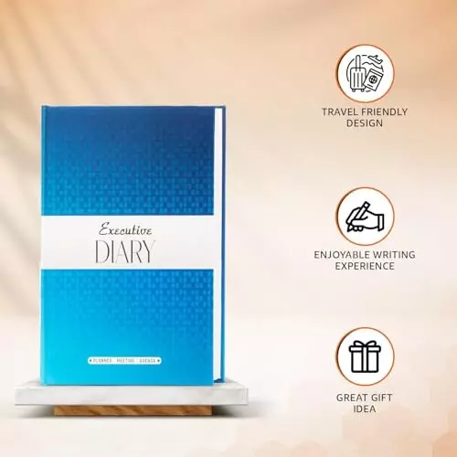 PAPERLLA Executive Diary A4 Bleed-Resistant Paper 240 Pages 70 GSM Faux Leather Cover Blue, C02604