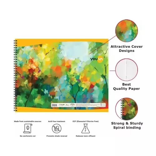 Youva by Navneet Premium Drawing Book 27.5 cm x 35 cm 36 Pages Assorted Wiro Binding 23328, (Pack of 4)