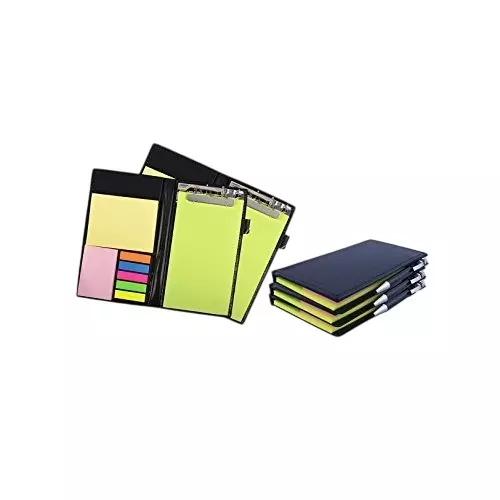 PAPERLLA Memo Note Pad & Note Book With Sticky Notes & Clip Holder 50 Sheet Plain Paper Green, C0408 (Set of 5)