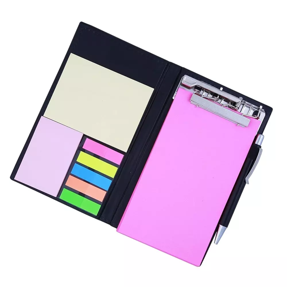 COI Memo Note Pad / Memo Note Book With Sticky Notes & Clip Holder 50 Sheets Rectangular Pink