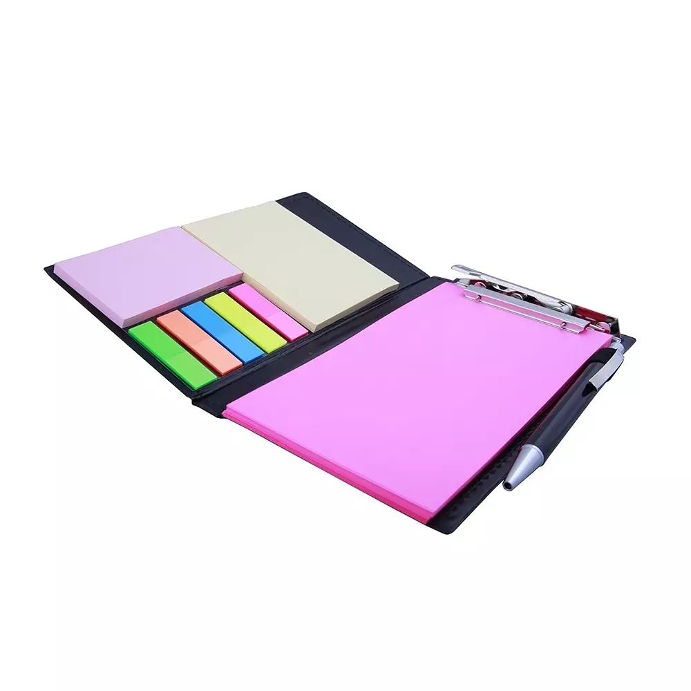 COI Memo Note Pad / Memo Note Book With Sticky Notes & Clip Holder 50 Sheets Rectangular Pink