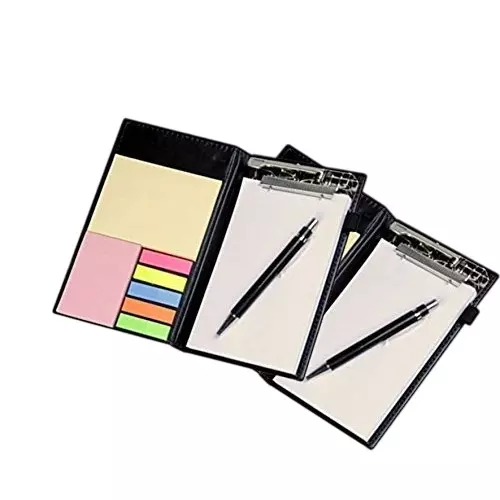 PAPERLLA Memo Note Pad & Note Book With Sticky Notes & Clip Holder 50 Sheet Plain Paper, C0407A (Pack of 2)