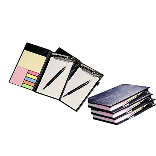 PAPERLLA Memo Note Pad & Note Book With Sticky Notes & Clip Holder 20 Sheet Plain Paper White, C0408A (Set of 5)