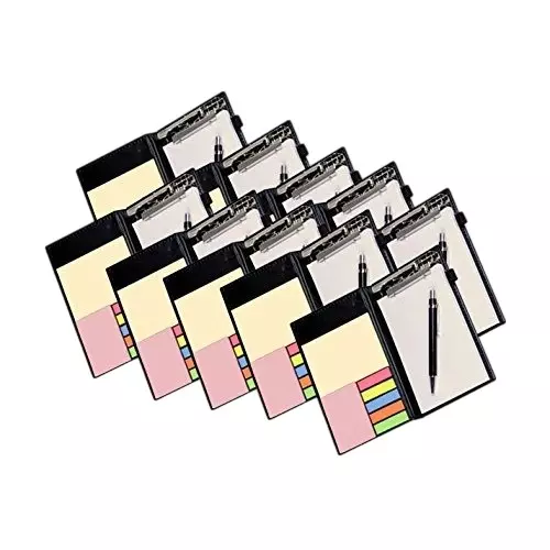 PAPERLLA Memo Note Pad & Note Book With Sticky Notes & Clip Holder 50 Sheet Plain Paper, C0409A (Set of 10)