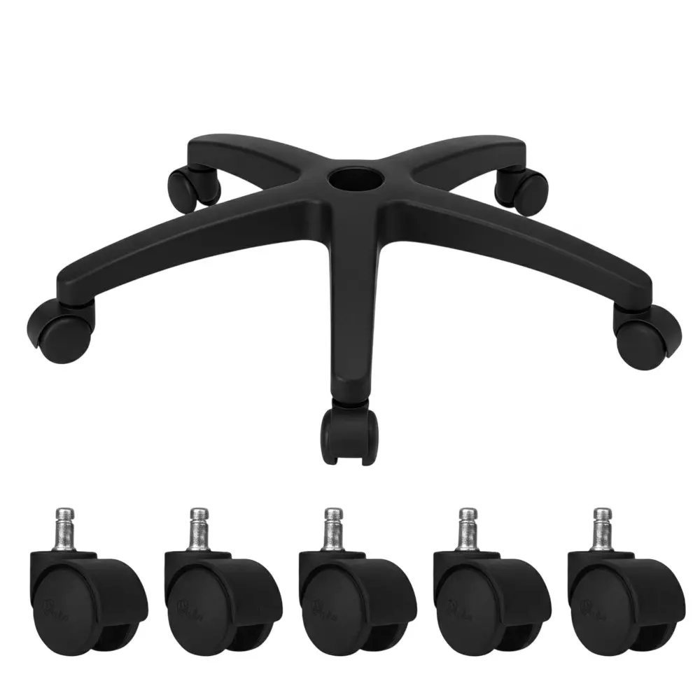 Acko Castors Chair Base with Wheel 50 mm Diameter Black Nylon & PVC Material for Chair