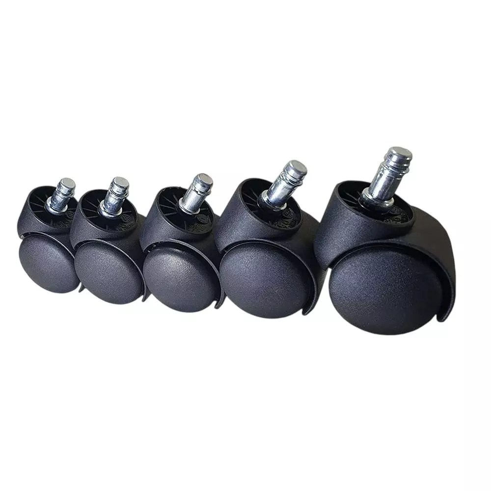 Acko Castors Pin Type Chair Wheels 50 mm Diameter Black Round Shape PVC for Chair, (Pack of 5 Pcs)