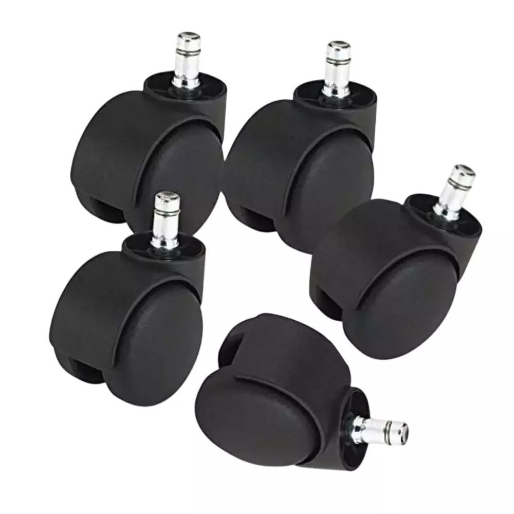 Acko Castors Pin Type Chair Wheels 60 mm Diameter Black Round Shape PVC for Chair, (Pack of 5 Pcs)