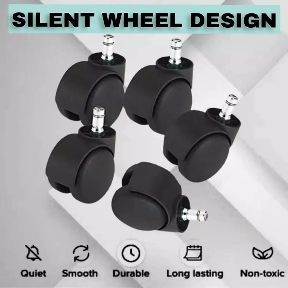 acko-castors-chair-wheel-pin-type-60-mm-diameter-black-round-shape-pvc-for-chair-pack-of-5-pcs