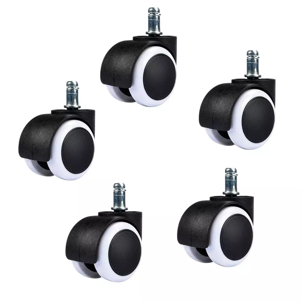 Acko Castors Pin Wheel Caster 50 mm Diameter Black and White Nylon & PVC Material for Chair, (Pack of 5 Pcs)
