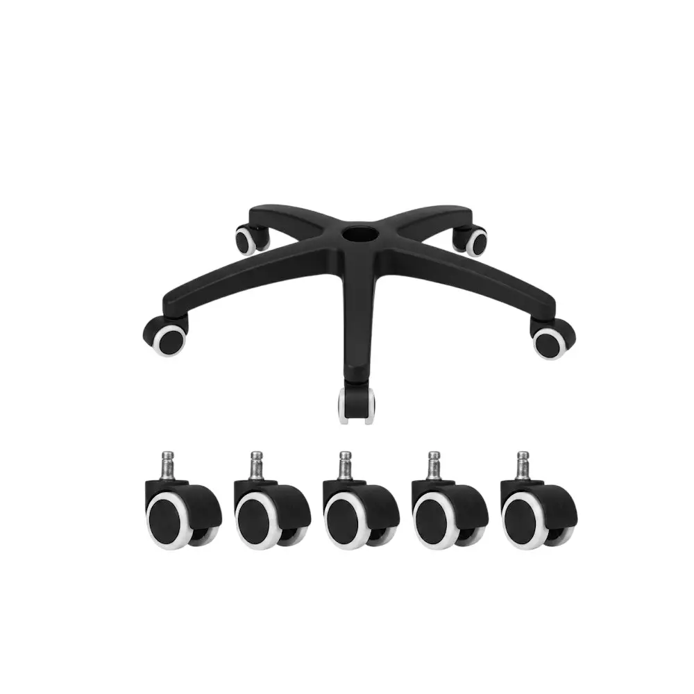 Acko Castors Chair Base with Wheel 50 mm Diameter Black and White Nylon PVC Material for Chair