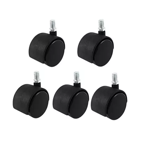 Acko Castors Thread Wheel Caster 50 mm Diameter Black Nylon & PVC Material for Chair, (Pack of 5 Pcs)