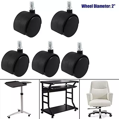 acko-castors-thread-wheel-caster-50-mm-diameter-nylon-wheel-material-pvc-caster-material-black-for-chair-pack-of-5-pcs