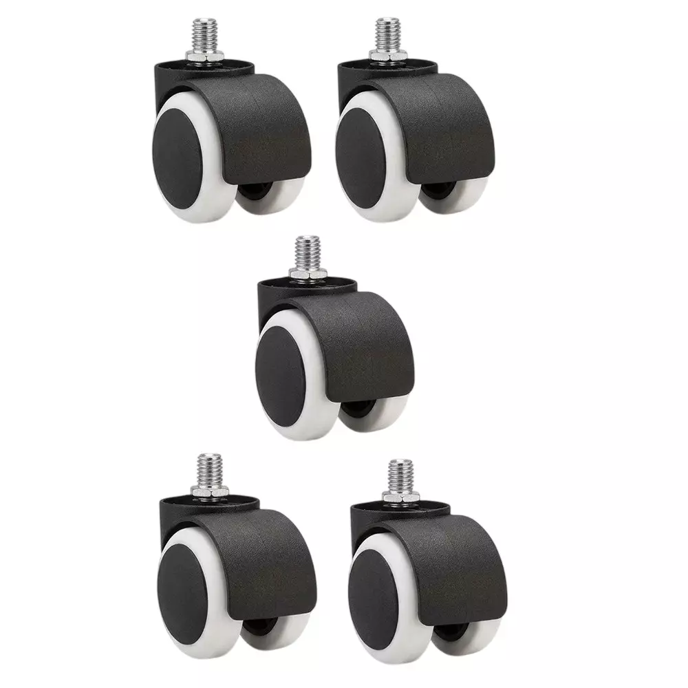 Acko Castors Thread Wheel Caster 50 mm Diameter Black and White Nylon & PVC Material for Chair, (Pack of 5 Pcs)