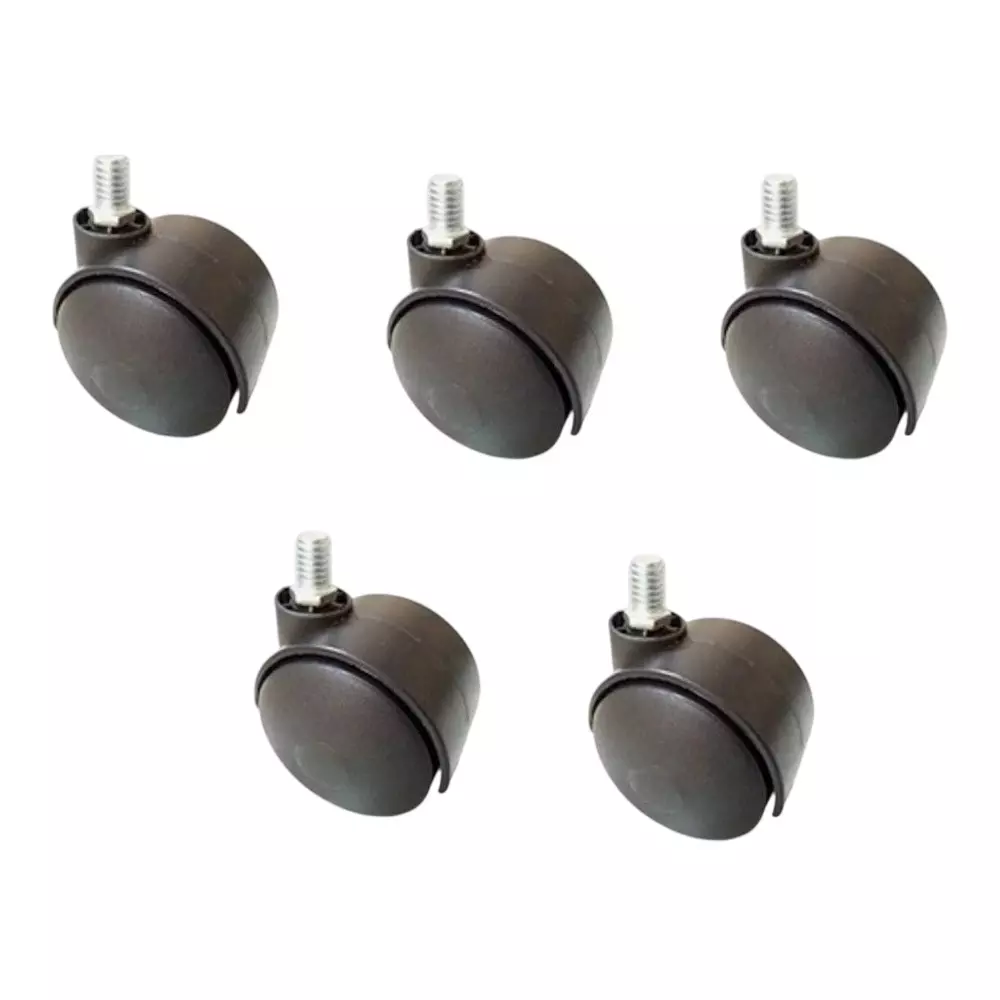 Acko Castors Thread Type Chair Wheels 50 mm Diameter Black Round Shape PVC for Chair, (Pack of 5 Pcs)