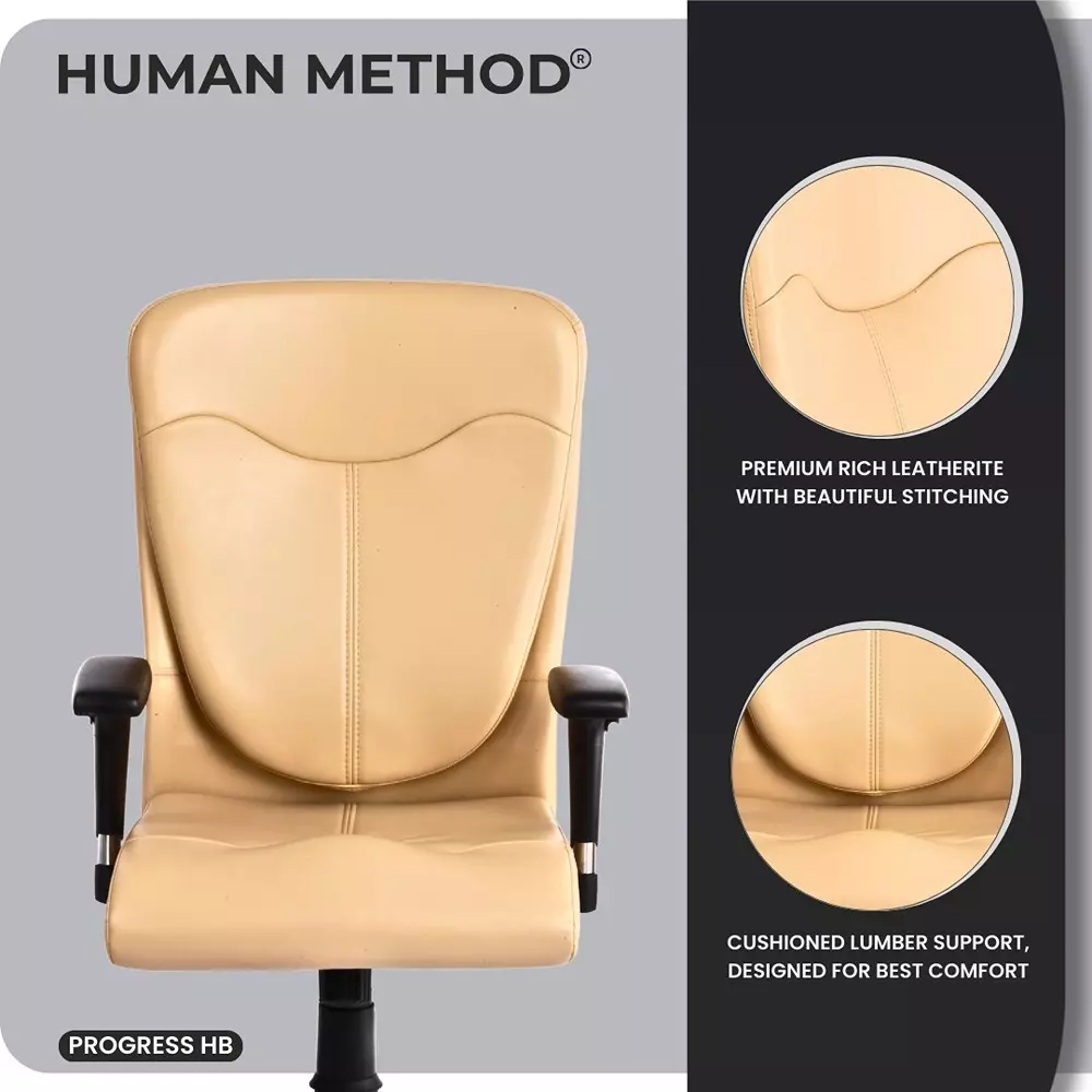 HUMAN METHOD PROGRESS Series Office Chair Premium Leatherette Cushioned Ergonomic Mid Back with Built-in Lumbar Support Beige, HMPA02-SP11