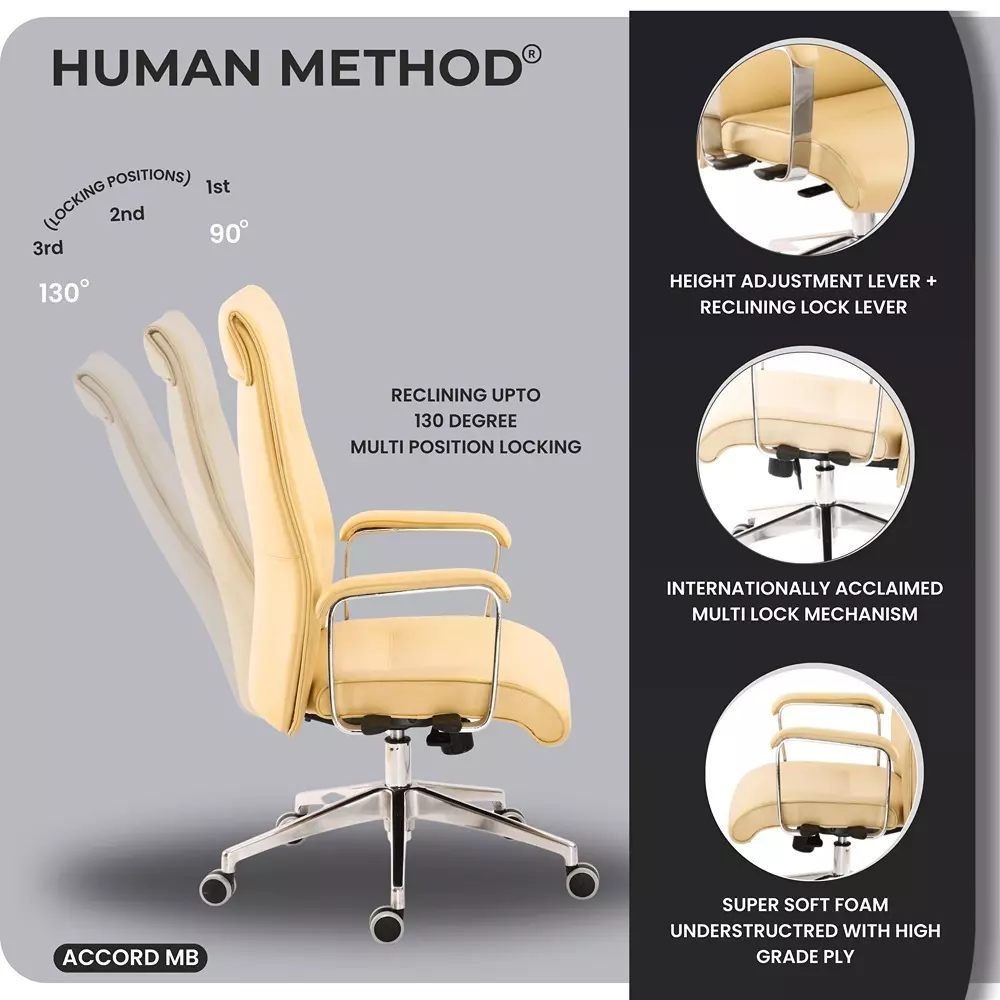 HUMAN METHOD ACCORD Series Office Chair Premium Leatherette Ergonomic Mid Back with Integrated Lumbar Support Beige, HMCC02-SP11