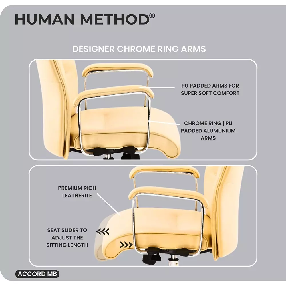 HUMAN METHOD ACCORD Series Office Chair Premium Leatherette Ergonomic Mid Back with Integrated Lumbar Support Beige, HMCC02-SP11