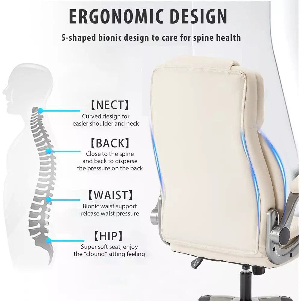 CHAIRTECH Adjustable Arm Office Chair Leatherette Beige for Office & Professional Use