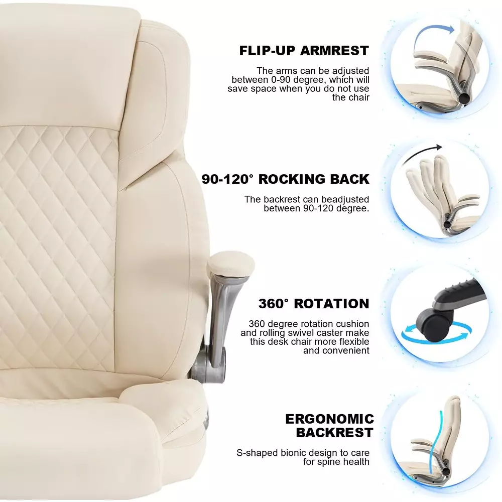 CHAIRTECH Adjustable Arm Office Chair Leatherette Beige for Office & Professional Use