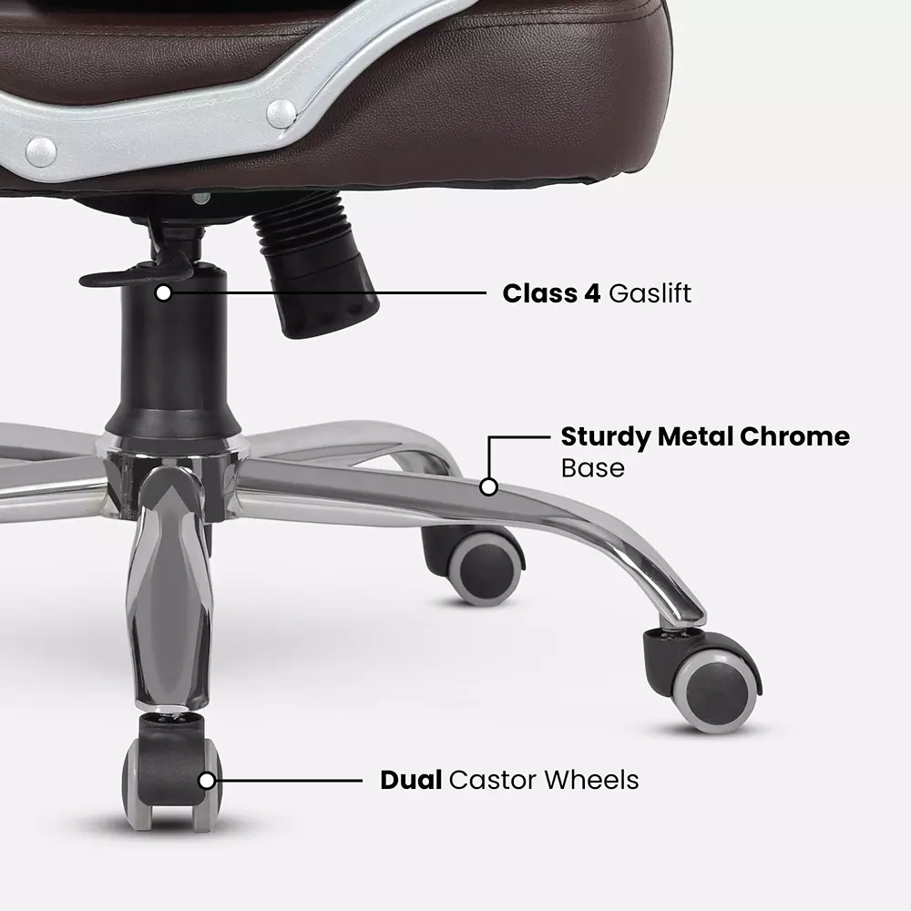 CHAIRTECH High Back Office Executive Chair Leatherette Brown & Silver for Office & Professional Use