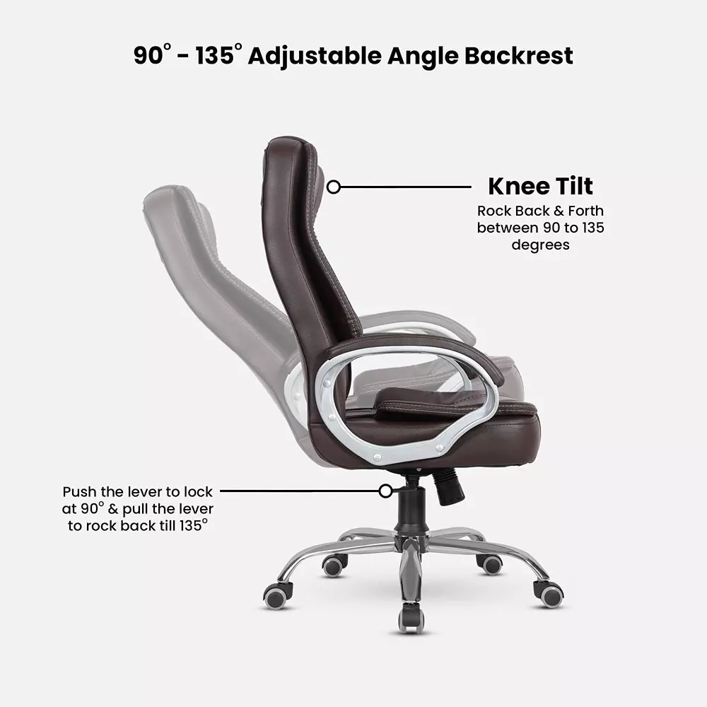 CHAIRTECH High Back Office Executive Chair Leatherette Brown & Silver for Office & Professional Use