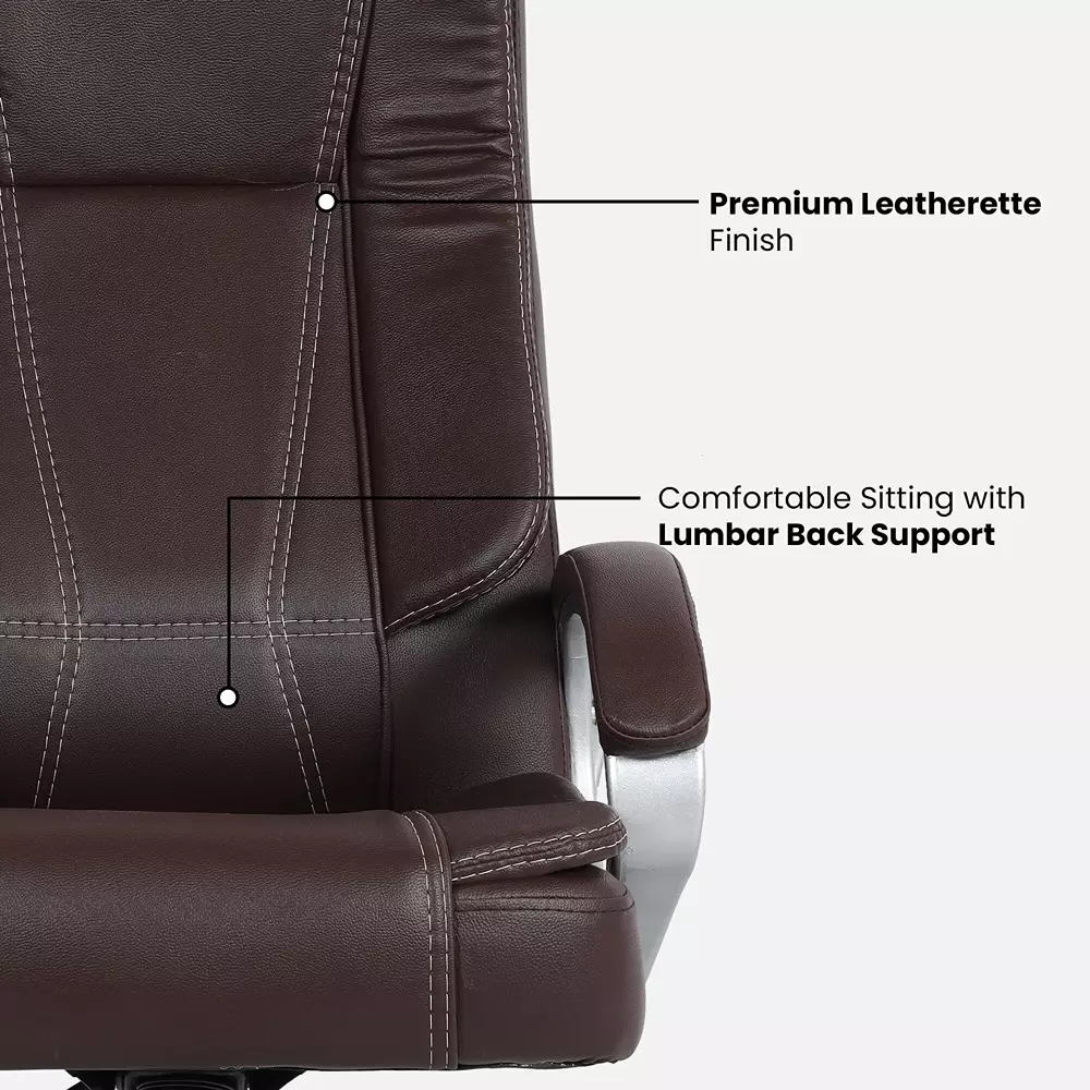 CHAIRTECH High Back Office Executive Chair Leatherette Brown & Silver for Office & Professional Use