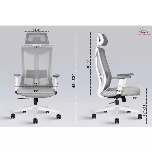 Rose Henley Ergonomic Office Chair ‎High Back White & Grey India