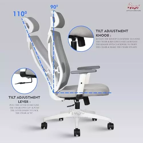 Rose Henley Ergonomic Office Chair ‎High Back White & Grey India