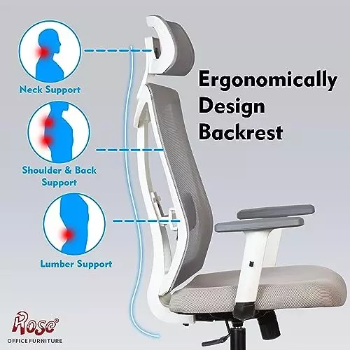 Rose Henley Ergonomic Office Chair ‎High Back White & Grey India