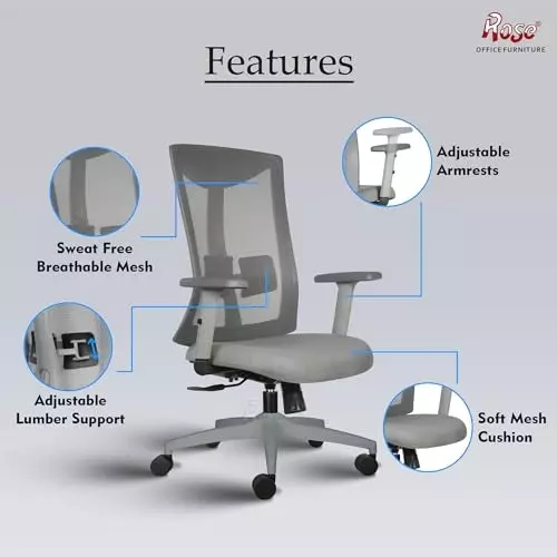 Rose Henley Ergonomic Office Chair Mid Back Grey India