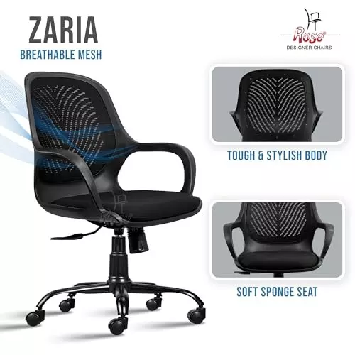 Rose Zaria Ergonomic Office Chair Mid Back Charcoal Black India