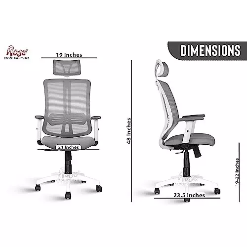 Rose Wave Ergonomic Office Chair ‎High Back White & Grey India