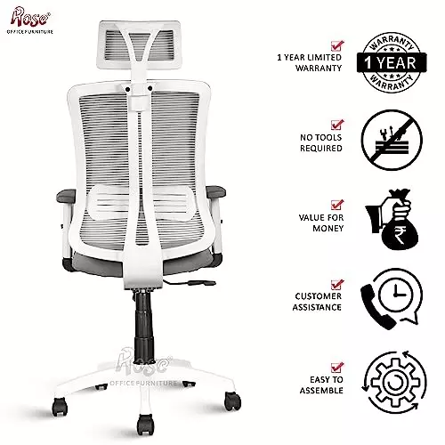 Rose Wave Ergonomic Office Chair ‎High Back White & Grey India