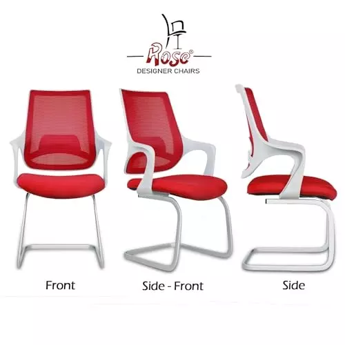 Rose Mono Visitor Chair with Metal Stand Mid Back White & Red India