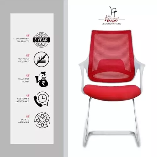 Rose Mono Visitor Chair with Metal Stand Mid Back White & Red India