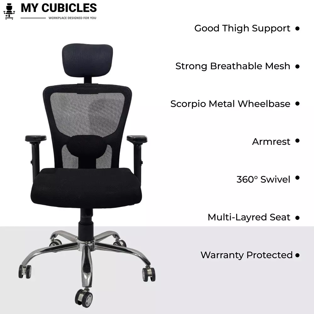 MY CUBICLES Majesty Executive Office Chair High Back Polyurethane Foam Weight Capacity Upto 115 Kg Black, MC0092