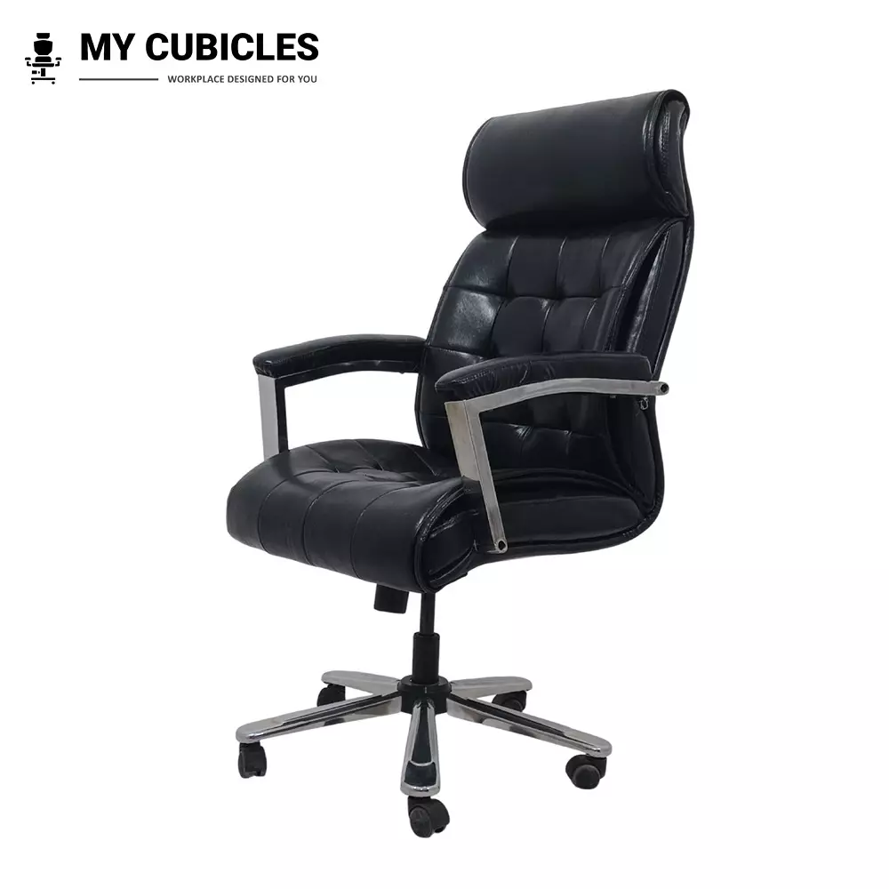 MY CUBICLES Auctor Executive Boss Chair High Back Polyurethane Foam Weight Capacity Upto 120 Kg Black, MC0080