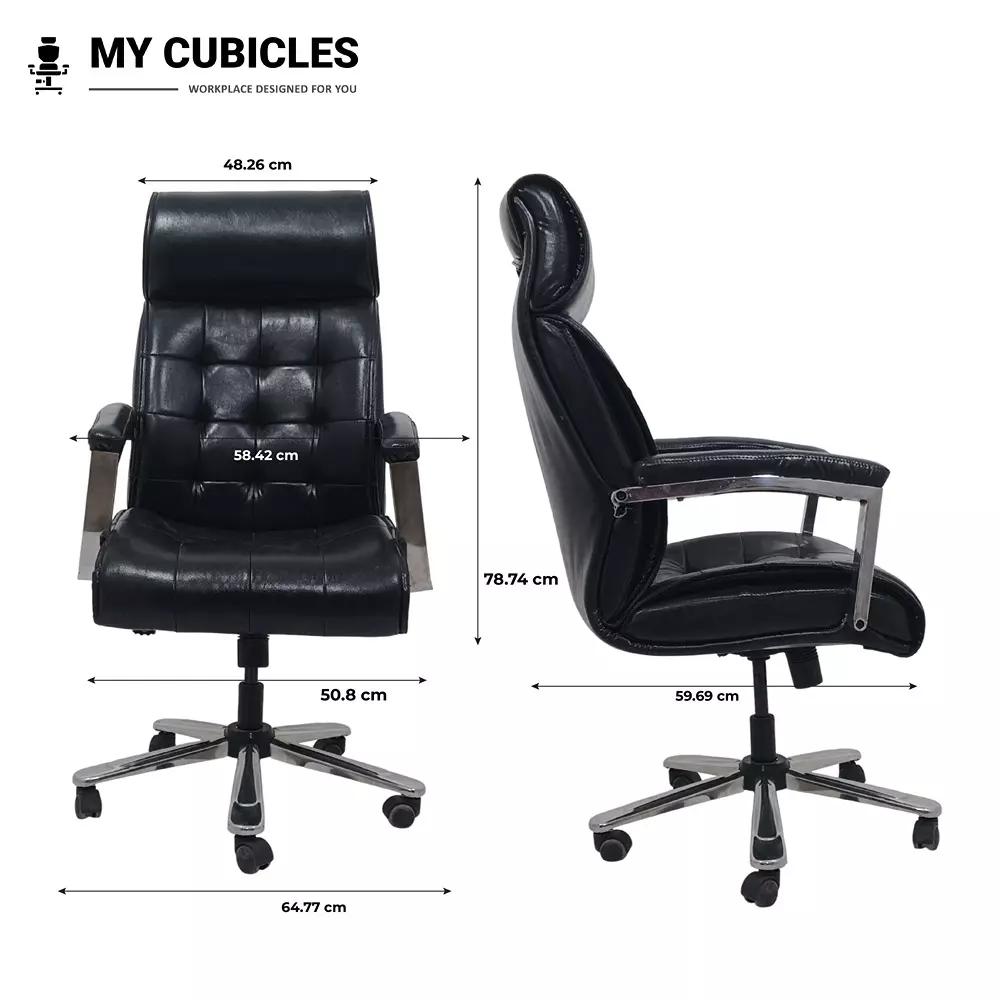 MY CUBICLES Auctor Executive Boss Chair High Back Polyurethane Foam Weight Capacity Upto 120 Kg Black, MC0080