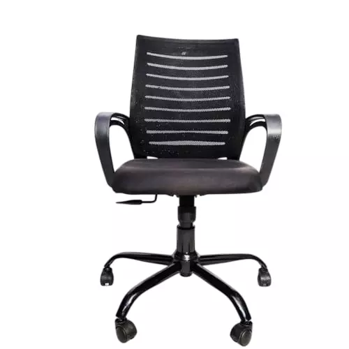 NEWTURN Boom Revolving Mid Back Arm Rest Office Chair Synthetic Fiber Black Chrome Finish for Office, Home & School Use