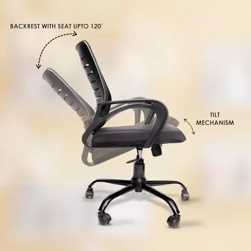 NEWTURN Boom Revolving Mid Back Arm Rest Office Chair Synthetic Fiber Black Chrome Finish for Office, Home & School Use