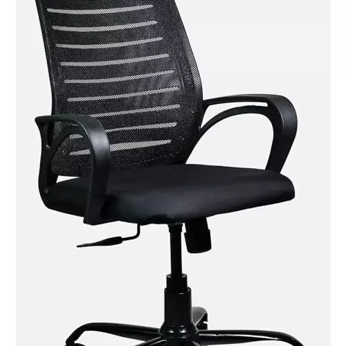 NEWTURN Boom Revolving Mid Back Arm Rest Office Chair Synthetic Fiber Black Chrome Finish for Office, Home & School Use