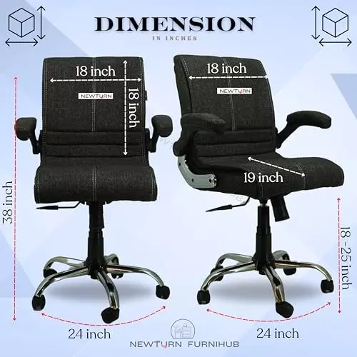 NEWTURN Maxson Revolving Office Chair Mid Back Standard Size Metal Material 5 Wheel Revolving Jute Forest Black