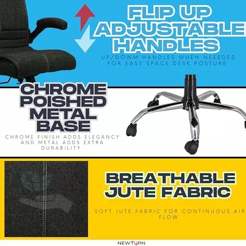 NEWTURN Maxson Revolving Office Chair Mid Back Standard Size Metal Material 5 Wheel Revolving Jute Forest Black