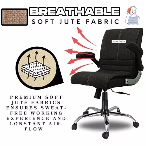 NEWTURN Maxson Revolving Office Chair Mid Back Standard Size Metal Material 5 Wheel Revolving Jute Forest Black