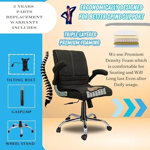 NEWTURN Maxson Revolving Office Chair Mid Back Standard Size Metal Material 5 Wheel Revolving Jute Forest Black