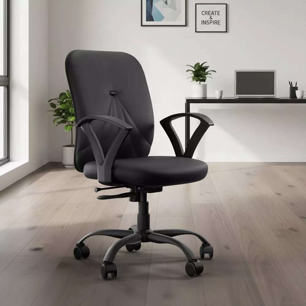 Vergo Office Chair Nova MB Mid Back Black for WFH/Study/Computer Desk with Fixed Armrest